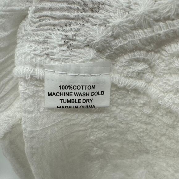 Kindred Boho Embroidered Kimono Coverup Sz L White Open Front Flutter Scallop - Picture 7 of 7